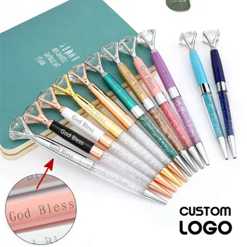 Разноцветные Вращающиеся Металлические Шариковые ручки с бриллиантовой подписью, Рекламные ручки, Индивидуальный Логотип, Подарки на день рождения, Шариковая ручка