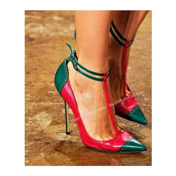 Разноцветные туфли-лодочки с острым носком на Тонком высоком каблуке и ремешком с пряжкой, Модная Сексуальная Женская обувь в новом стиле, лето 2023, Zapatillas Mujer