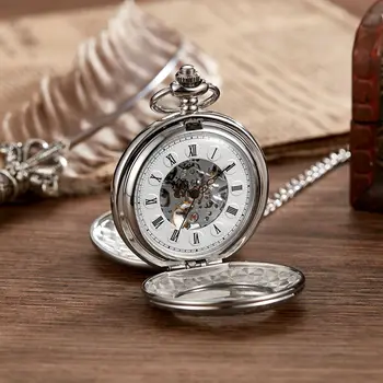 Ретро Серебряные карманные и брелочные часы Full Double Hunter Механические карманные часы с гравировкой Для Мужчин и Женщин, цепочка для карманных часов nurse horloge