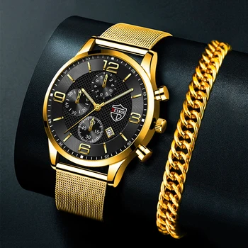 Роскошные модные мужские спортивные часы с сетчатым поясом из нержавеющей стали, кварцевый браслет, наручные часы, мужские деловые светящиеся часы часы мужские
