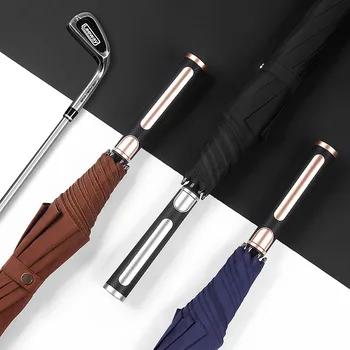 Роскошный Большой зонт для гольфа с длинной ручкой для Мужчин, открытый зонтик с защитой от ультрафиолета и ветра