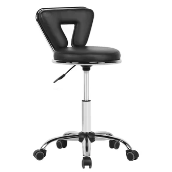 Салонный стул с регулируемой средней спинкой на колесиках для маникюра, массажа, спа, черный
