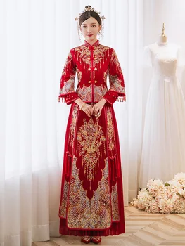 Свадебная Одежда В Китайском Стиле С Винтажной Вышивкой Чонсам Элегантное Платье Невесты с Кисточками китайская одежда