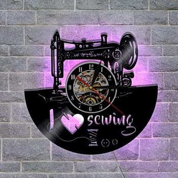 Светодиодные часы для швейной машинки Виниловая пластинка Настенные часы Антикварное искусство Кварцевые часы Домашний декор стен