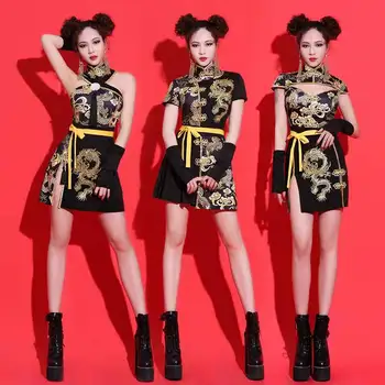 Сексуальная Женская одежда в китайском стиле, комплект из 3 предметов, фестивальный костюм с воротником-стойкой, костюм Танг, Азиатские Сценические костюмы Чонсам