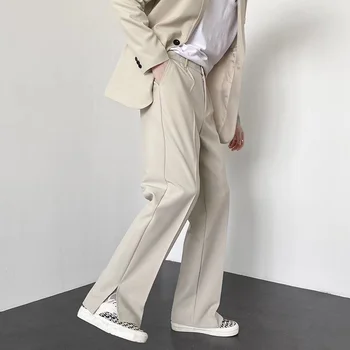 Серый Хаки Черный Костюм Брюки Мужская Мода Общество Мужские Модельные Брюки Корейские Свободные Прямые Широкие брюки Мужские Официальные Брюки