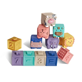 Силиконовые Строительные блоки для детских игрушек-прорезывателей, мягкие 3D мультяшные животные, пазлы для раннего обучения, игрушка для ванны, подарок для мальчиков и девочек