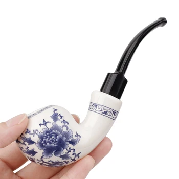 Сине-белая фарфоровая табачная трубка RU MuXiang, курительная трубка с фильтрующим элементом 9 мм, керамическая трубка в китайском стиле, держатель для трубки