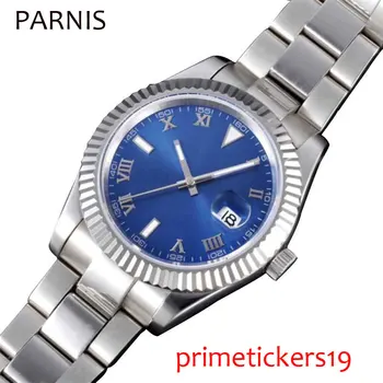 Синий циферблат 40 мм сапфировое стекло дата автоматические мужские наручные часы с ремешком из нержавеющей стали PA333