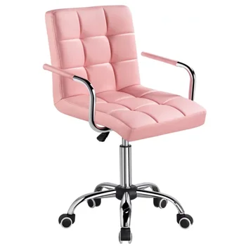 Современное офисное кресло SMILE MART из искусственной кожи с регулируемым поворотом на колесиках, розовое игровое кресло