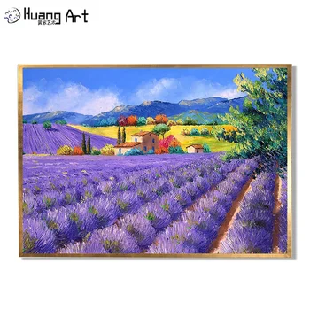 Современный Красивый Лавандовый Нож, Картина маслом на холсте, Горный пейзаж ручной работы, Фиолетовая картина на стену в сельской местности