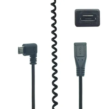 Спирально Свернутый гибкий кабель USB Micro Male-Micro USB Female с левым Прямым углом Изгиба, Растягивающийся Пружинящий изгиб