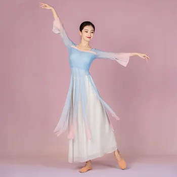 Традиционное Китайское Стильное Винтажное Танцевальное платье, Открывающее Танцевальное платье + брюки, Комплект Для Выступления, Древнее Платье, Шифоновый Костюм для народных Танцев P1