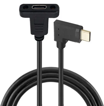 Удлинительный кабель USB 3.1 Type-C между мужчинами и женщинами с отверстием для винта для крепления на панели 10 Гбит/с с позолоченным изгибом на 90 градусов