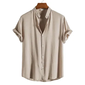 Уличная рубашка Мужская Однотонная с коротким рукавом, Свободная Летняя Повседневная Корейская рубашка, Мужские Модные топы, Одежда 2022