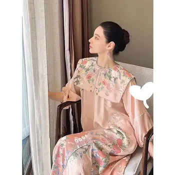 Улучшенное платье Чонсам в китайском стиле, женское осеннее элегантное платье 2023 нежного розового цвета с цветочным рисунком, восточное Ципао