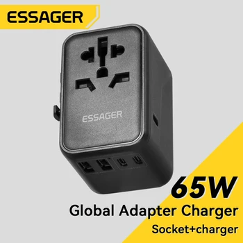 Универсальный Дорожный адаптер Essager 65 Вт GaN с 2 портами USB 3 типа C Адаптер Питания для быстрой зарядки EU/UK/USA/AUS Plug Travel Charger