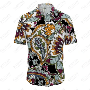 Фрагментированные Цветы и листья, Черная Гавайская рубашка с 3D Принтом, Мужская Рубашка Поло с коротким рукавом, Свободный Дышащий Повседневный Винтажный Топ
