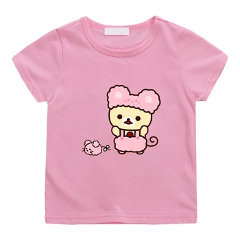 Футболка Rilakkuma Bear Kawaii для мальчиков и девочек, Детская футболка с мультяшным графическим принтом, Летние мягкие футболки из 100% хлопка, футболка