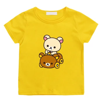 Футболка с принтом Rilakkuma Bear Kawaii, Повседневная футболка из 100% хлопка с коротким рукавом, Забавные футболки с мультяшным графическим принтом, Удобные