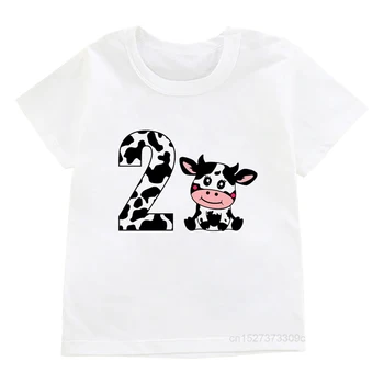 Футболка с рисунком коровы для детей 1-10 лет, милая белая футболка с коротким рукавом для девочек, подарок на день рождения для мальчиков, повседневные топы