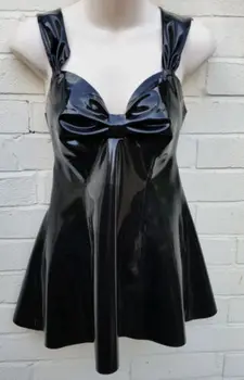 черное сексуальное платье Gummi из 100% латексной резины на бретелях, стильное, удобное, для ролевых игр, вечеринки, украшенное бантом xs-xxl 0,4 мм