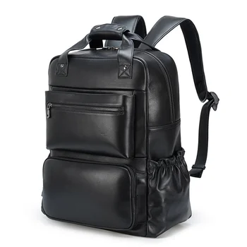 Черный Большой Мягкий Кожаный Рюкзак, мужские Рюкзаки для ноутбуков, Оригинальный рюкзак ручной работы, мужской женский школьный рюкзак для мальчиков