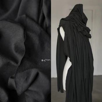 Черный лен из конопли-55% хлопок, 45% органический хлопок, Дизайнерская закрывающаяся рубашка, ткань для брюк-юбок, винтажная ткань для изготовления тканей