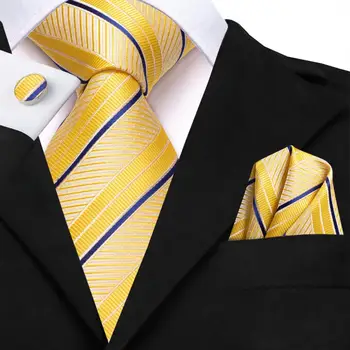 Шелковый свадебный галстук в желто-синюю полоску для мужчин, подарочный мужской галстук, набор ручных запонок, Модная деловая вечеринка, Прямая поставка, дизайн Hi-Tie