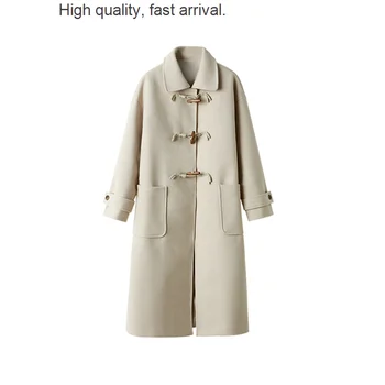 Шерстяное пальто с японскими роговыми пуговицами для женщин, осенне-зимнее новое шерстяное пальто средней длины, маленькое
