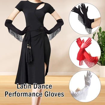 Эластичные Длинные атласные перчатки для невесты с бахромой Для взрослых, Сексуальные Черные, Красные Перчатки для латиноамериканских танцев, Шоу, Аксессуары для вечеринок 1920-х годов