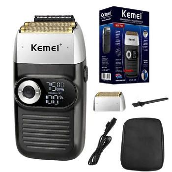 Электробритва Kemei для мужчин, Станок для бритья, USB Перезаряжаемый Триммер для бороды, ЖК-дисплей, Портативная электрическая бритва 2 в 1