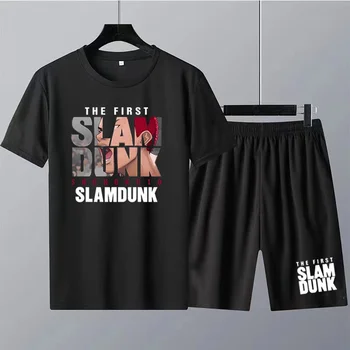 Японские мужские футболки с принтом SLAM DUNK, костюм, шорты Sakura Hanamichi, комплекты одежды из 2 предметов, хлопковые комплекты Kaede Rukawa, Бесплатная доставка
