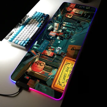 Японский Настольный RGB Игровой коврик для мыши XXL Cute Kawaii Mause Mat LED для компьютерной Геймерской клавиатуры Коврик для мыши Аниме Эстетика