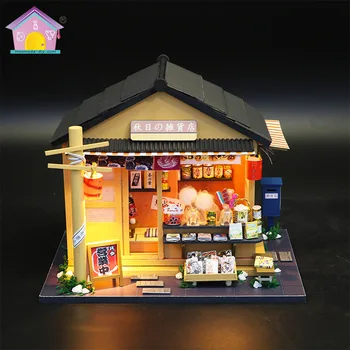 Японский Осенний продуктовый магазин, Кукольный домик, Деревянные конструкторы с мебелью, Кукольные домики Casa, Миниатюры, Аксессуары, игрушки для девочек