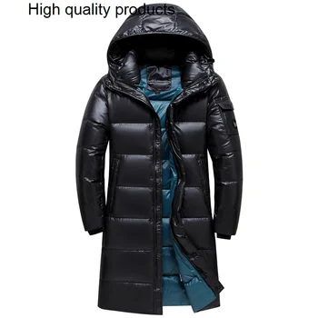 2023 Новая зимняя мужская пуховая куртка, Длинное утепленное теплое пальто из 90% белой утки, Мужская Пуховая куртка с капюшоном, Черная верхняя одежда